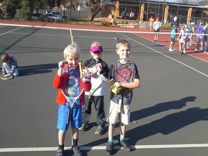 Winners of the Mini Tournament at the Randburg Tennis Club, Johan Buhrmann, Alme van Schalkwyk and Gareth Oertel.