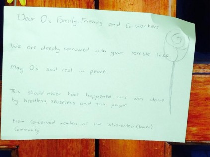 A note penned to the Wok Inn window by a concerned resident from Sharonlea.