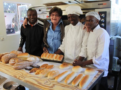 Baker and trainee bookkeeper Chris Maziriri, owner of Oryana Bakery Sandra du Plooy, head baker Samuel Mboko and baker Teeky Mbocco.