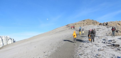 Climbers on the way to the summit on Mount Kilimanjaro.