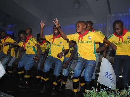 Gumboots dancers from the Abraham Kriel Childcare Zola Community Care programme perform Waka Waka This time for Africa
