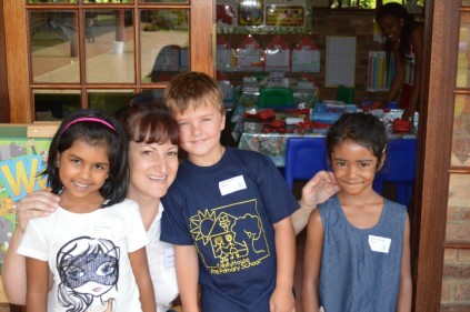 Simran Ramdeen, Teacher Gisela Andre, Tristan Haviside and Mayali Ramharakh